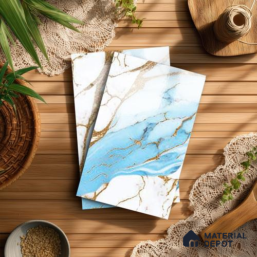 White Marble Look LM 20109 8 ft x 4 ft Glossy Finish Decorative Laminate - 1 mm | Suitable for TV Unit, Wardrobe, Kitchen Cabinets