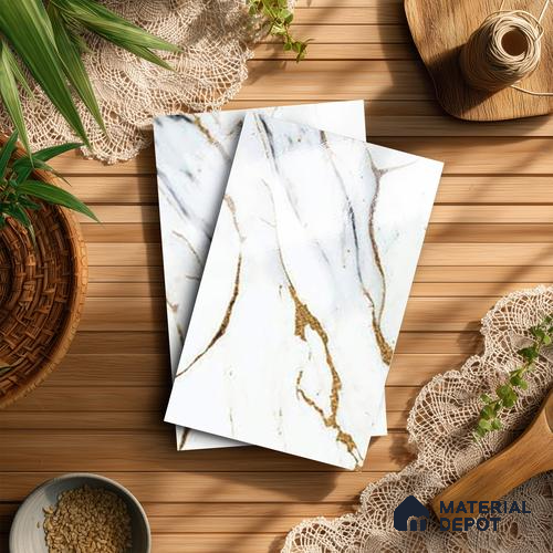 White Marble Look LM 20113 8 ft x 4 ft Glossy Finish Decorative Laminate - 1 mm | Suitable for TV Unit, Wardrobe, Kitchen Cabinets
