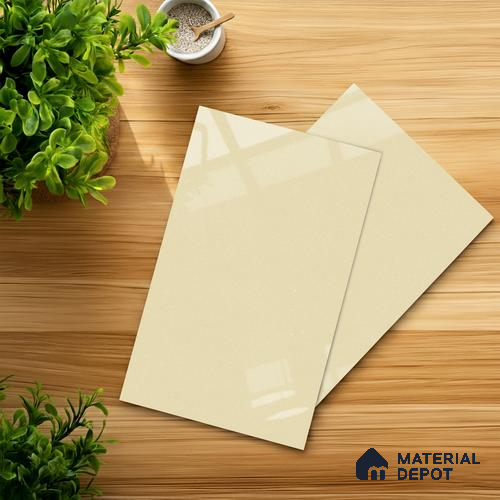 Cream Solid Colors look 2BBR 8050 A 8 Pearl White 8 ft x 4 ft Glossy Finish Decorative Laminate - 1 mm | Suitable for Living Room, Kitchen, Office | Matching Edgeband 1020 from E3
