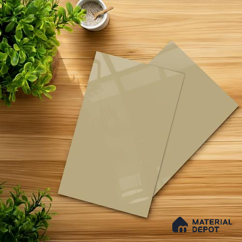 Beige Solid Colors look 2B4151 A 8 Soft Almond 8 ft x 4 ft Glossy Finish Decorative Laminate - 1 mm | Suitable for Living Room, Kitchen, Office | Matching Edgeband 10248 SHGL from Prism