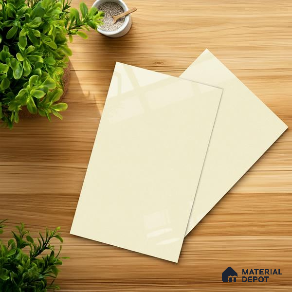 Beige Solid Colors look 2B8058 A 8 Pearl White 8 ft x 4 ft Glossy Finish Decorative Laminate - 1 mm | Suitable for Living Room, Kitchen, Office | Matching Edgeband 6004 HG from Square 1