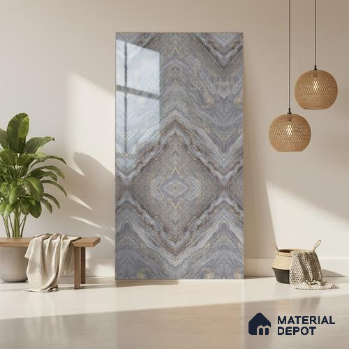 Grey Marble Look LM 20126 8 ft x 4 ft Glossy Finish Decorative Laminate - 1 mm | Suitable for TV Unit, Wardrobe, Kitchen Cabinets