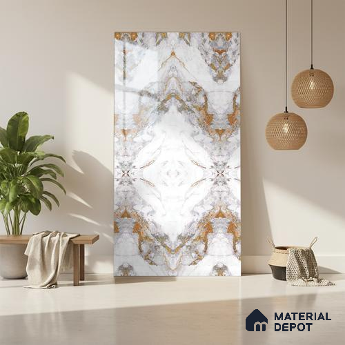 White Marble Look LM 20130 8 ft x 4 ft Glossy Finish Decorative Laminate - 1 mm | Suitable for TV Unit, Wardrobe, Kitchen Cabinets