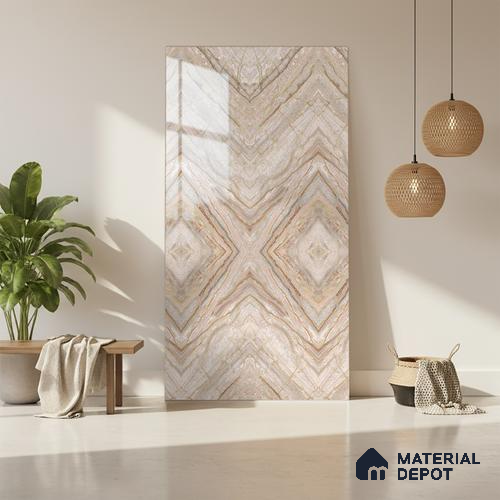 Brown Marble Look LM 20132 8 ft x 4 ft Glossy Finish Decorative Laminate - 1 mm | Suitable for TV Unit, Wardrobe, Kitchen Cabinets