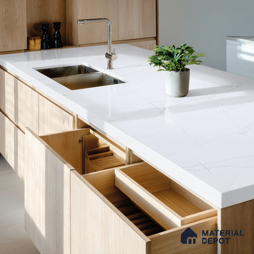 Belina Quartz QR 00015 Frosted Veil Regalia Series 11.42 ft x 6.58 ft Quartz - 20 mm | 10 Years Warranty | Suitable for Kitchen, Restaurant, Counter Tops, Dining, Reception, office
