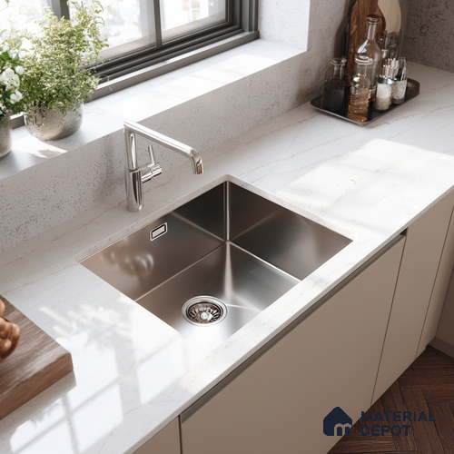 Belina Quartz QR 00024 Cloudline Vein Regalia Series 11.42 ft x 6.58 ft Quartz - 20 mm | 10 Years Warranty | Suitable for Kitchen, Restaurant, Counter Tops, Dining, Reception, office