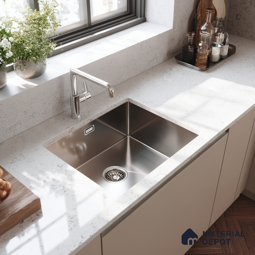 Belina Quartz QR 00095 Carrara Mist Regalia Series 11.42 ft x 6.58 ft Quartz - 20 mm | 10 Years Warranty | Suitable for Kitchen, Restaurant, Counter Tops, Dining, Reception, office