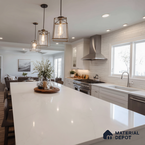 Belina Quartz QR 00037 Whisper Veil Regalia Series 11.42 ft x 6.58 ft Quartz - 20 mm | 10 Years Warranty | Suitable for Kitchen, Restaurant, Counter Tops, Dining, Reception, office