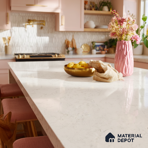 Belina Quartz QR 00075 Frosted Calacatta Viola Series 10.75 ft x 5.42 ft Quartz - 20 mm | 7 Years Warranty | Suitable for Kitchen, Restaurant, Counter Tops, Dining, Reception, office