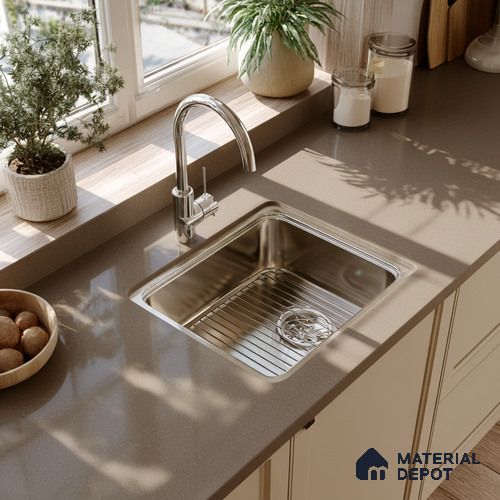 Belina Quartz QR 00012 Sandstone Viola Series 10 ft x 4.75 ft Quartz - 20 mm | 7 Years Warranty | Suitable for Kitchen, Restaurant, Counter Tops, Dining, Reception, office