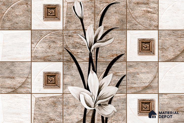 TL 03712 D Highlighter 1 Light Brown & White 18 x 12 inch Glossy Finish Ceramic Wall Tile - 7 mm