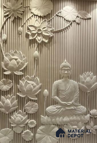 3D Wall Relief Buddha Sculpture 8 ft x 4 ft Exterior Grade Duco Paintable CNC Made HDHMR - 30 mm