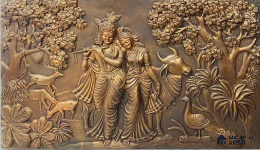 Duco Paintable Bronze Radha Krishna Relief 4 ft x 6 ft CNC Made Exterior Grade HDHMR Panel - 30 mm