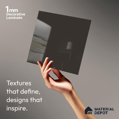 Solid Colors Look LM 19217 Dark Grey 8 ft x 4 ft Glossy Finish Decorative Laminate - 1 mm | Suitable for Living Room, Kitchen, Office