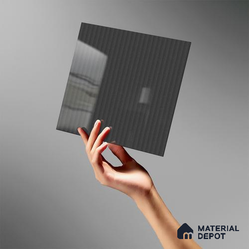 Charcoal Grey Fluted Solid Color LM 19473 B Silver Glossy Finish 8 ft x 4 ft Glossy Finish Decorative Laminate - 1 mm | Suitable for TV Unit,Wardrobe, Kitchen Cabinets