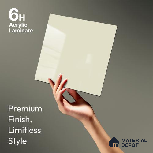 White Solid Colors Look LM 23249 Smoke White 8 ft x 4 ft High Gloss Finish 6H Anti Scratch Acrylic Laminate - 1.5 mm | Suitable for Living Room, Kitchen, Office