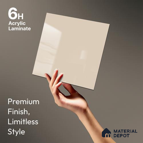 White Solid Colors Look LM 23258 Pale Pearl 8 ft x 4 ft High Gloss Finish 6H Anti Scratch Acrylic Laminate - 1.5 mm | Suitable for Living Room, Kitchen, Office