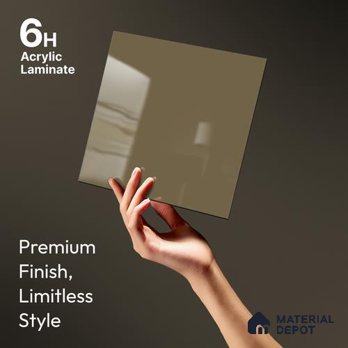 Taupe Brown Solid Colors Look LM 23266 Bonewhite 8 ft x 4 ft High Gloss Finish 6H Anti Scratch Acrylic Laminate - 1.5 mm | Suitable for Living Room, Kitchen, Office