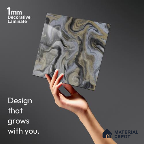 Grey Wave Look LM 13843 8 ft x 4 ft High Gloss Finish Decorative Laminate - 1 mm | Suitable for TV Unit, Wardrobe, Kitchen Cabinets