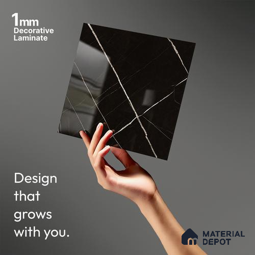 Black Marble Look LM 10896 8 ft x 4 ft Glossy Finish Decorative Laminate - 1 mm | Suitable for TV Unit, Wardrobe, Kitchen Cabinets