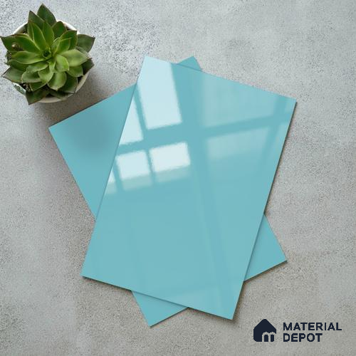 LM 21064 D Aeris Blue Solid Color Glossy Finish 8 ft x 4 ft Decorative Laminate - 1 mm | Suitable for Living Room, Kitchen, Office