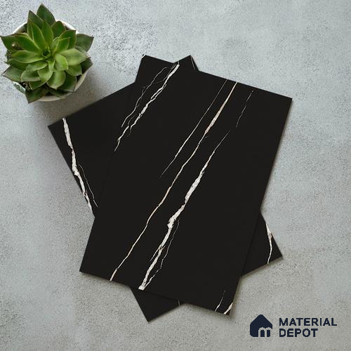LM 21114 Jet Black Marble Noble Diagon Texture Finish 8 ft x 4 ft Decorative Laminate - 1 mm | Suitable for TV Unit, Wardrobe, Kitchen Cabinets