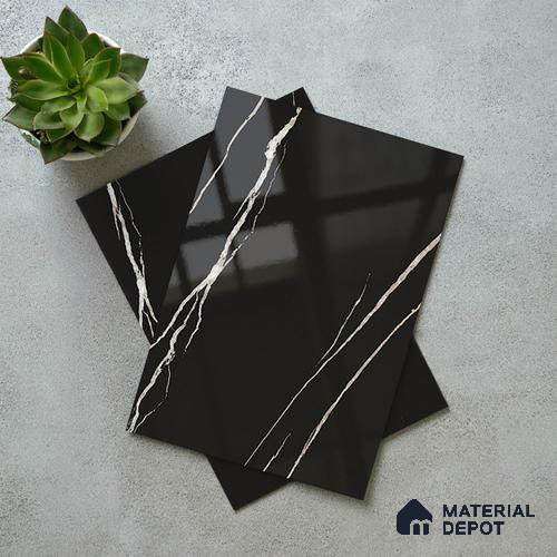 LM 21114 B Jet Black Marble Marble High Gloss Finish 8 ft x 4 ft Decorative Laminate - 1 mm | Suitable for TV Unit, Wardrobe, Kitchen Cabinets