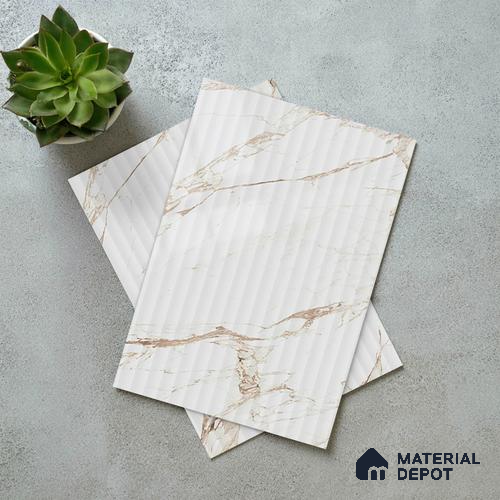 Marble Fluted Look LM 21115 C Auresta High Gloss Finish 8 ft x 4 ft Decorative Laminate - 1 mm | Suitable for TV Unit, Wardrobe, Kitchen Cabinets