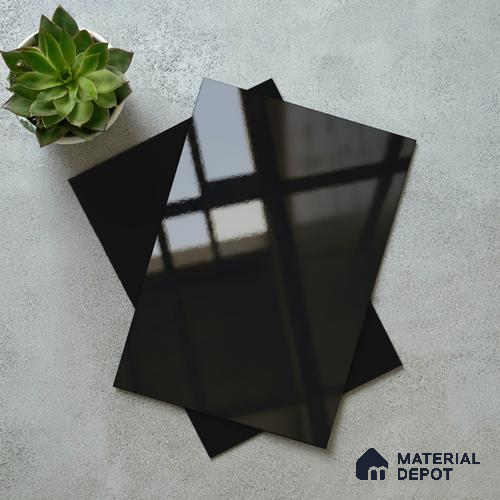 Black Solid Colors Look LM 23295 Carbon Black 8 ft x 4 ft High Gloss Finish 6H Anti Scratch Acrylic Laminate - 1.5 mm | Suitable for Living Room, Kitchen, Office