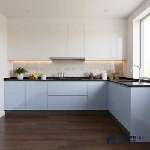 Ferrero 1B 0846 Soft Blue 8 ft x 4 ft Solid Series High Gloss Finish Acrylic Laminate - 1.5 mm (LM 01142) | Matching Edgeband Code - 846 | Suitable for Kitchen Cabinets, Study Areas, Wardrobe