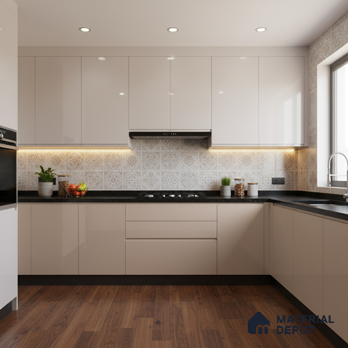 Ferrero 1B 0849 Earthy Sand 8 ft x 4 ft Solid Series High Gloss Finish Acrylic Laminate - 1.5 mm (LM 01145) | Matching Edgeband Code - 849 | Suitable for Kitchen Cabinets, Study Areas, Wardrobe