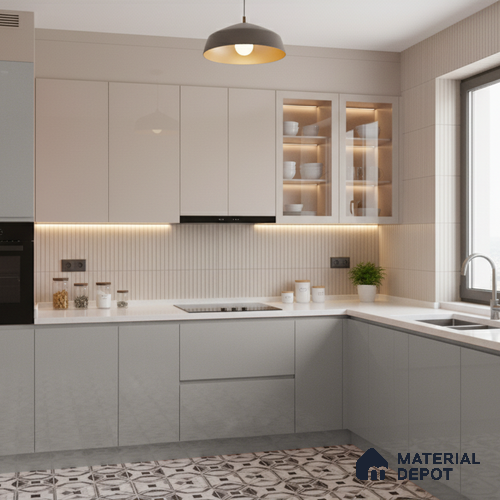 Ferrero 1B 0898 Misty Gray 8 ft x 4 ft Solid Series High Gloss Finish Acrylic Laminate - 1.5 mm (LM 01148) | Matching Edgeband Code - 898 | Suitable for Kitchen Cabinets, Study Areas, Wardrobe