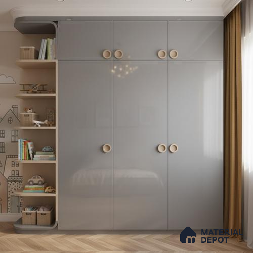 Ferrero 1B 0898 Misty Gray 8 ft x 4 ft Solid Series High Gloss Finish Acrylic Laminate - 1.5 mm (LM 01148) | Matching Edgeband Code - 898 | Suitable for Kitchen Cabinets, Study Areas, Wardrobe