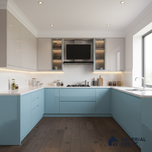 Ferrero 1B 0889 Glacier Blue 8 ft x 4 ft Solid Series High Gloss Finish Acrylic Laminate - 1.5 mm (LM 01164) | Matching Edgeband Code - 889 | Suitable for Kitchen Cabinets, Study Areas, Wardrobe