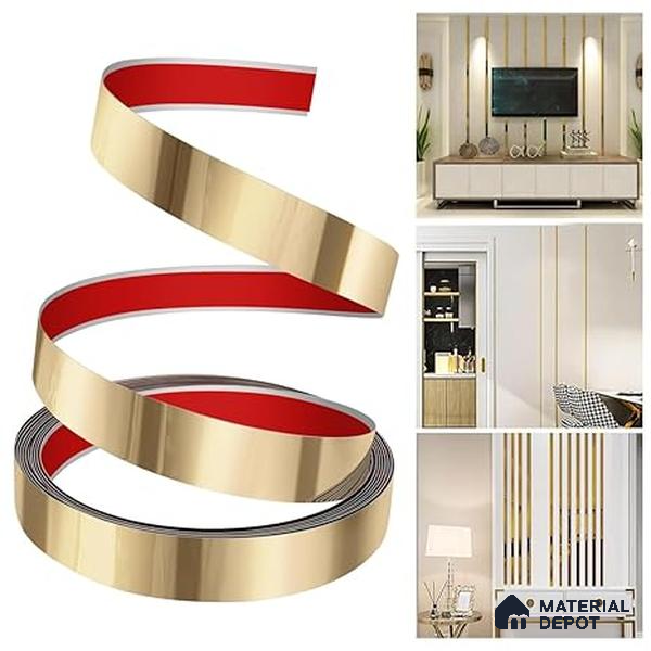 Self Adhesive Peel & Stick Strip Brush Gold Matte Finish Edgeline PM 00291 Q | 5 mtr x 20 x 0.3 mm | Adhesive Type Installation | Suitable for Floor & Walls
