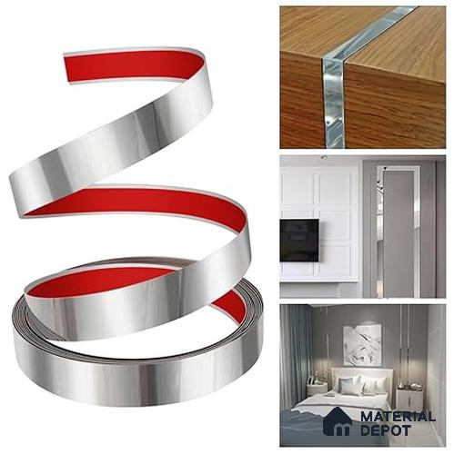 Self Adhesive Peel & Stick Strip Chrome Plated Glossy Finish Edgeline PM 00291 Y | 5 mtr x 50 x 0.3 mm | Adhesive Type Installation | Suitable for Floor & Walls