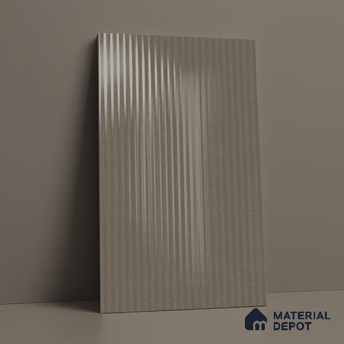 Fluted Solid Color Look LM 21632 Sober Silver 8ft x 4ft Glossy Finish Decorative Laminate - 1 mm | Suitable for TV Unit, Wardrobe, Kitchen Cabinets