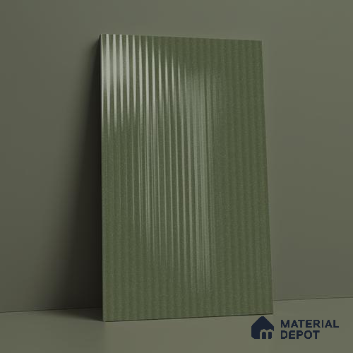Fluted Solid Color Look LM 21633 Moss Green 8ft x 4ft Glossy Finish Decorative Laminate - 1 mm | Suitable for TV Unit, Wardrobe, Kitchen Cabinets