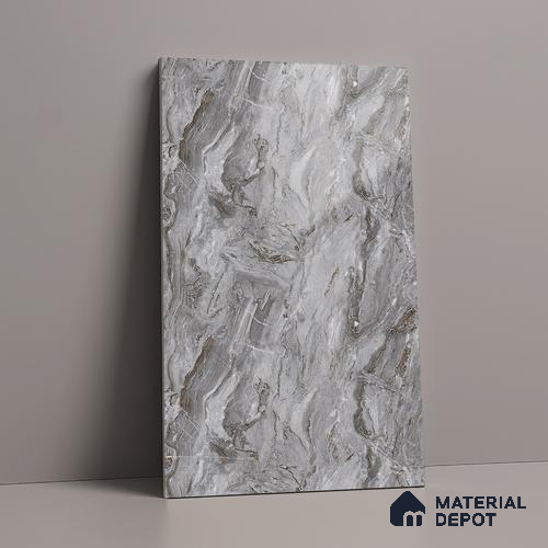 Silver Marble Look LM 23342 Silver Canyon 8 ft x 4 ft High Gloss Finish 6H Anti Scratch Acrylic Laminate - 1.5 mm | Suitable for Kitchen Cabinet, TV Unit, Wardrobe
