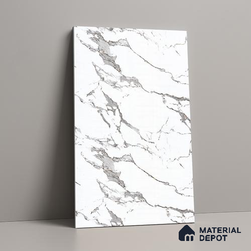 White Marble Look LM 23350 Luna Carrara 8 ft x 4 ft High Gloss Finish 6H Anti Scratch Acrylic Laminate - 1.5 mm | Suitable for Kitchen Cabinet, TV Unit, Wardrobe