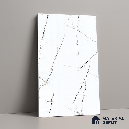 White Marble Look LM 23351 Crackle White 8 ft x 4 ft High Gloss Finish 6H Anti Scratch Acrylic Laminate - 1.5 mm | Suitable for Kitchen Cabinet, TV Unit, Wardrobe