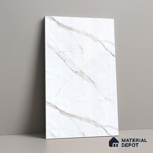 White Marble Look LM 23355 Pietra Lino 8 ft x 4 ft High Gloss Finish 6H Anti Scratch Acrylic Laminate - 1.5 mm | Suitable for Kitchen Cabinet, TV Unit, Wardrobe
