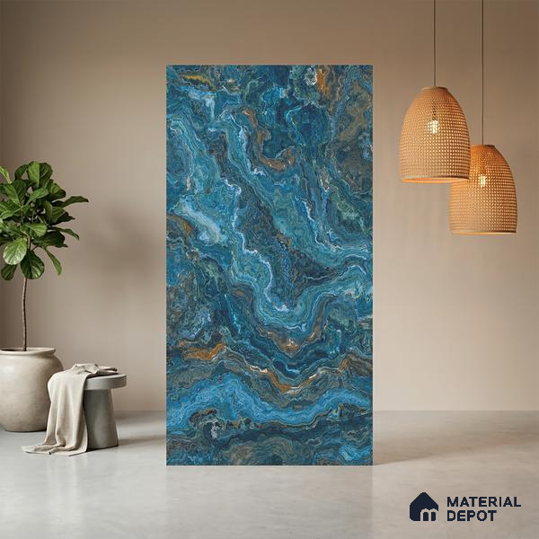 Blue Marble Look LM 06195 8 ft x 4 ft Matte Finish Decorative Laminate - 1 mm | Suitable for TV Unit, Wardrobe, Kitchen Cabinets