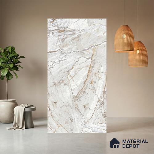 White Creck Stone Marble Look LM 06197 8 ft x 4 ft Texture Finish Decorative Laminate - 1 mm | Suitable for TV Unit, Wardrobe, Kitchen Cabinets