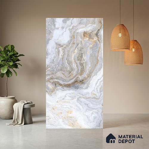 Grey Marble Look LM 06199 8 ft x 4 ft Texture Finish Decorative Laminate - 1 mm | Suitable for TV Unit, Wardrobe, Kitchen Cabinets