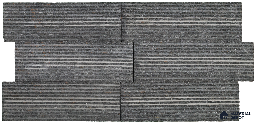 WL 00087 Carbon Black 100 x 300 mm Natural Stone Wall Cladding | 1 Sq. Ft. = 8 Pieces | Stone is a Natural Product, Please Expect Variation in Shades