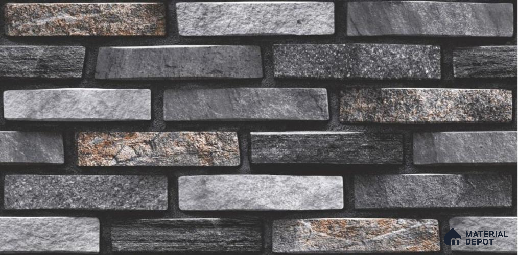 TL 01682 Charcoal Black 2 ft x 1 ft Matte Finish Ceramic Elevation Wall Tile - 9 mm