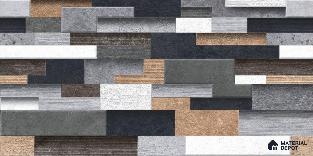 TL 01687 Black & Grey 2 ft x 1 ft Matte Finish Ceramic Elevation Wall Tile - 9 mm