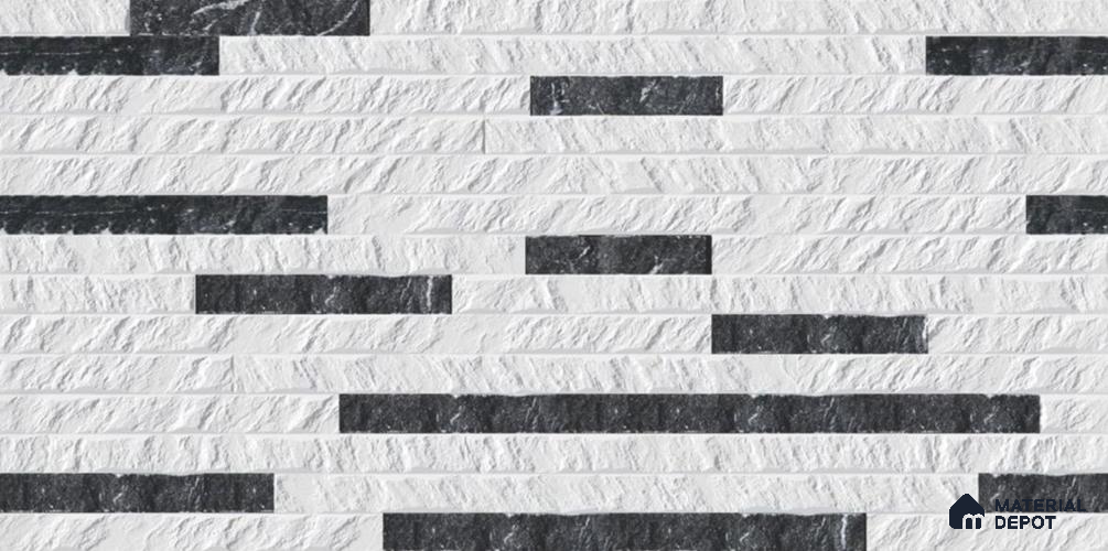 TL 01699 White & Black 2 ft x 1 ft Matte Finish Ceramic Elevation Wall Tile - 9 mm