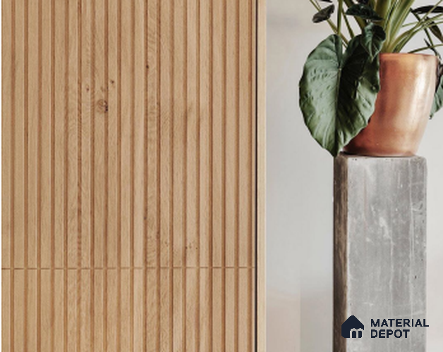 Brown Wooden Louver White Ash Deep Channel 8 ft x 4 ft Solid Wood Panel - 6 mm | Suitable for Feature Wall, TV Unit & Living Room | Width is Subjected to 5% Variation